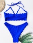 Fashion Blue Cut Flower Lace Tether Strap Split Swimsuit