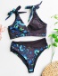 Fashion Black Starry Dragon Print Stitching High Waist Split Swimsuit