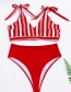 Fashion Red Striped Lace-up High Waist Split Swimsuit