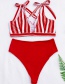 Fashion Red Striped Lace-up High Waist Split Swimsuit