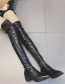 Fashion Black Leather Sleeve Velvet Pointed Elastic Low-heel Over-the-knee Boots