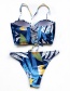 Fashion Blue Printed Bikini Hard Wrap Bandage Swimsuit