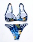 Fashion Blue V-shaped Print Swimsuit