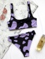 Fashion Black+purple Beach Bikini High Waist Cow Print Swimsuit