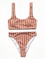Fashion Orange Strips Striped Bikini High Waist Swimsuit