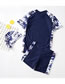 Fashion Navy Blue Camouflage (three-piece Set) Alphabet Printing Contrast Childrens Swimwear Swimming Trunks Swimming Cap