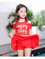 Fashion Red Alphabet Print Off-shoulder Childrens Split Swimsuit