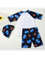 Fashion Blue Dinosaur Printed Contrast Swimsuit For Children