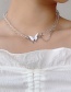 Fashion Silver Crystal Butterfly Combined With Gold Chain Necklace