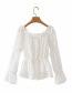 Fashion White One-collar Hollow Embroidered Wood Ears Elastic Waist Shirt