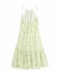 Fashion Lake Green Flower Print Round Neck Strap Halter Dress