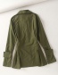 Fashion Armygreen Pleated Dress With Front Buttoned Waist And Lapel Collar Shirt