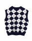 Fashion Royal Blue Checked V-neck Sleeveless Vest Sweater