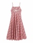 Fashion Pink Flower Print Suspender Halter Dress