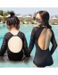 Fashion Adult Black Lace Single Piece Long Sleeve Lace Open Back Parent-child One-piece Swimsuit