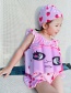 Fashion Triangular Pink Strawberry Rabbit Strawberry Print Ruffled Childrens Buoyancy One-piece Swimsuit