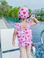 Fashion Triangular Pink Strawberry Rabbit Strawberry Print Ruffled Childrens Buoyancy One-piece Swimsuit