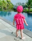 Fashion Rose Red Skirt Flower Rabbit Childrens Buoyancy Split Swimsuit With Leaf Print