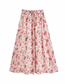 Fashion Pink Floral Flower Print Elastic Waist Skirt