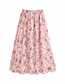 Fashion Pink Floral Flower Print Elastic Waist Skirt