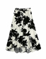 Fashion White Print Flower Print Elastic Waist With Belt Stitching Skirt