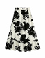 Fashion White Print Flower Print Elastic Waist With Belt Stitching Skirt