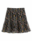 Fashion Black Print Flower Print Elastic Waist Skirt