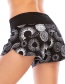 Fashion Black Printed Stitching Anti-glare Sports Zipper Yoga Shorts