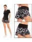 Fashion Black Printed Stitching Anti-glare Sports Zipper Yoga Shorts