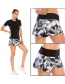 Fashion Black And White Printed Stitching Anti-glare Sports Zipper Yoga Shorts