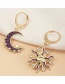 Fashion Purple Sun Moon Diamond Asymmetrical Earrings