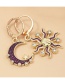 Fashion Purple Sun Moon Diamond Asymmetrical Earrings