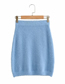 Fashion Blue Imitation Mink Pure Color Elastic Waist Skirt