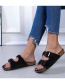 Fashion Black Square Buckle Plush Round Head Flat Sandals And Slippers