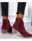 Fashion Red Suede Pointed Toe Thick High-heel Motorcycle Line Martin Boots