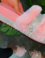 Fashion Pink Thick-soled Rhinestone Round-toe Fluffy Slippers