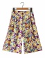 Fashion Color Floral Print Loose Shorts
