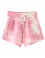 Fashion Pink Loose Tie-dye Belted Sports Shorts