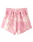 Fashion Pink Loose Tie-dye Belted Sports Shorts