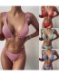 Fashion Pink Hollow Split Swimsuit With Ruffled Lace Straps