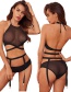 Fashion Black Three-piece Lace-up Bra And Panties And Garter Belt