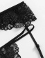 Fashion Black Three-piece Transparent Lace Hollow Bra Panty Garter Belt