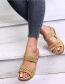 Fashion Brown Embroidered Slope Heel Round Toe Sandals And Slippers