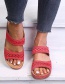Fashion Red Embroidered Slope Heel Round Toe Sandals And Slippers