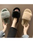 Fashion Black Rabbit Fur Round Head Flat Slippers