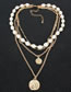 Fashion Gold Color Imitation Pearl Alloy Medallion Pendant Multi-layer Necklace