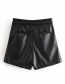 Fashion Black Leather Skirt With Square Neck And Wooden Ears