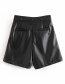 Fashion Black Two Button Solid Color Leather Shorts