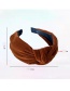 Fashion Brown Gold Velvet Solid Color Wide Side Knotted Headband