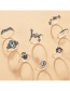 Fashion Silver Alloy Geometric Imitating Opal Color Water Drop Leaf Palm Snake Ring Set